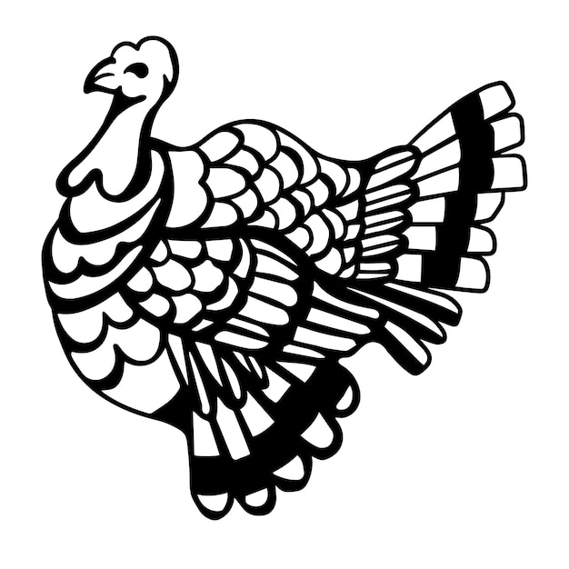 Decorative black and white vector turkey. Thanksgiving print