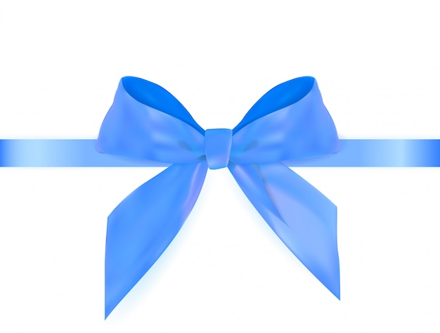 Vector decorative blue bow with blue ribbon isolated on white 3d realistic