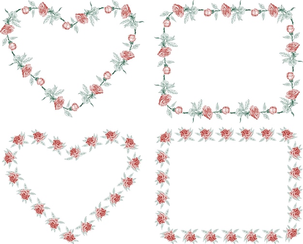 Decorative borders from sketches red roses for valentines cardxDxA