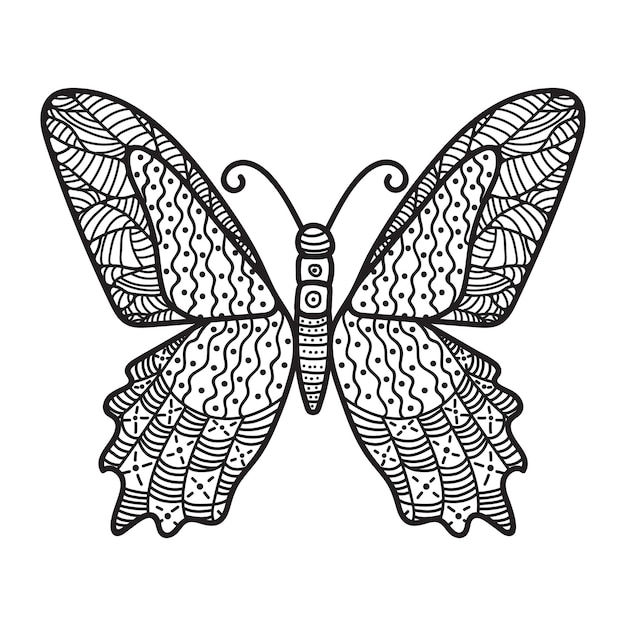 Vector decorative butterfly coloring page and coloring book for adult and kids design