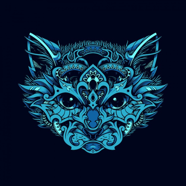 Vector decorative cat face. cat in ethnic style.