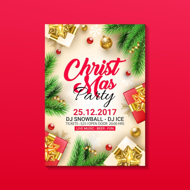 Vector decorative christmas party poster template design