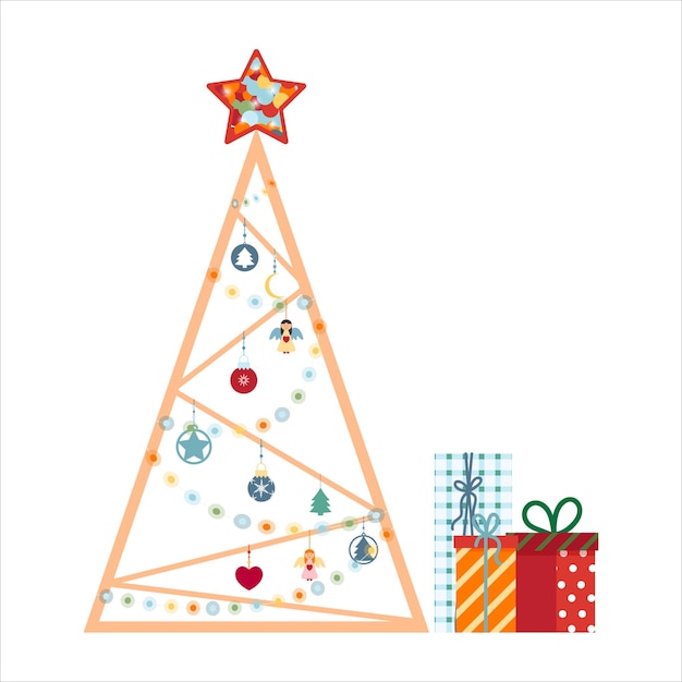 Decorative Christmas tree design with decorations and gifts