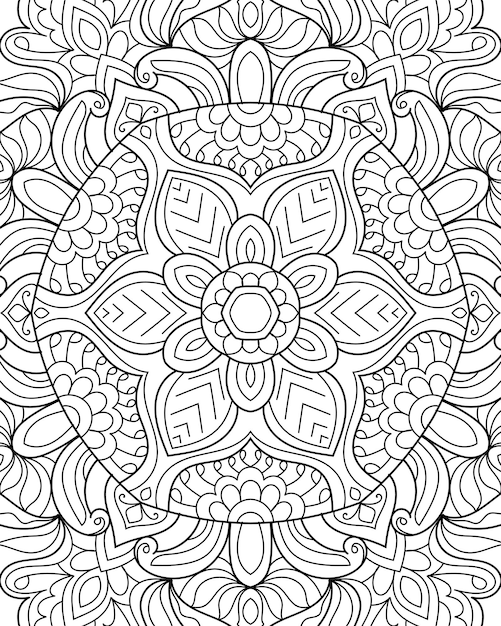 Decorative circular mandala design coloring book page