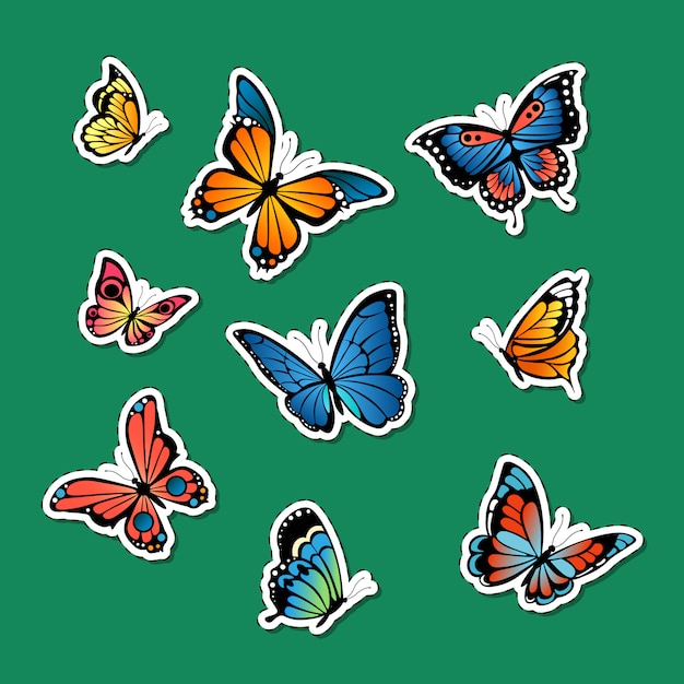 Gli autoadesivi colorati decorativi delle farfalle hanno messo l'illustrazione