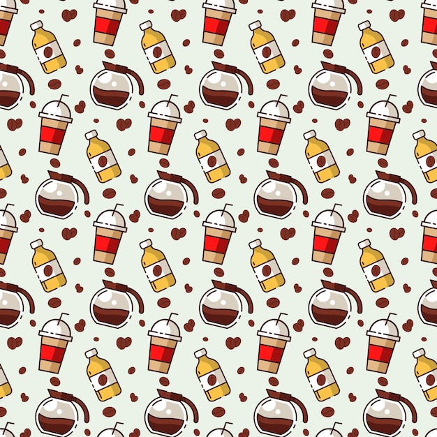 Decorative colorful seamless pattern of coffee elements