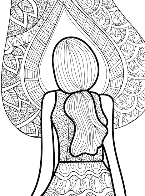 Decorative coloring book page in henna style