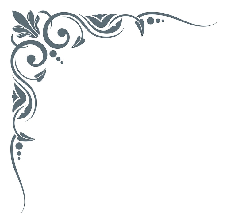 Vector decorative corner with swirls and vines. retro style border isolated on white background