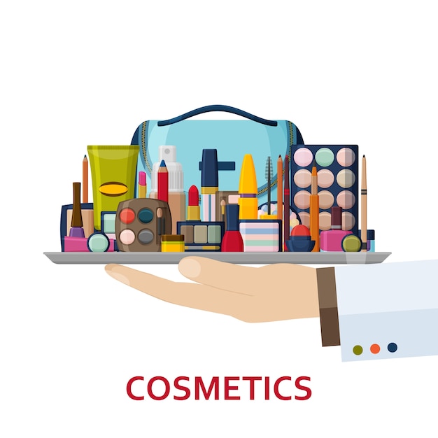 Decorative cosmetics for face, lips, skin, eyes, nails, eyebrows and beautycase. make up