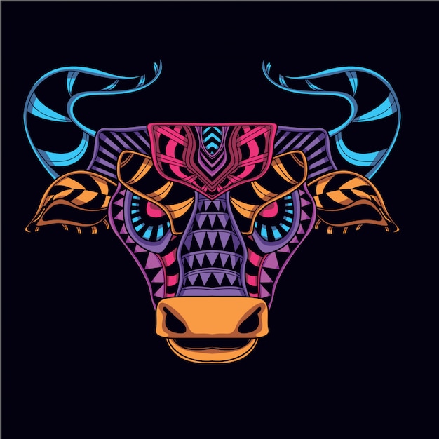 Vector decorative cow head from neon color