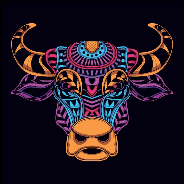 Decorative cow head in glow neon color