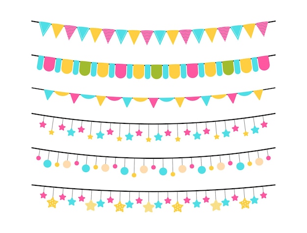 Vector decorative and cute color party pennants for kids birthday baby shower invitation design