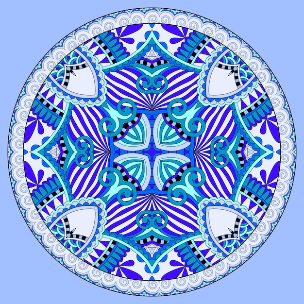 Design decorativo del modello piatto cerchio blu, motivo geometrico rotondo, illustrazione vettoriale