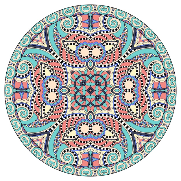 Decorative design of circle dish template, round geometric pattern, vector illustration