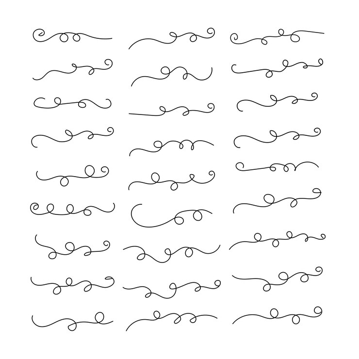 Vector decorative design elements text ornaments curly thin line swirls text divider flourish filigree