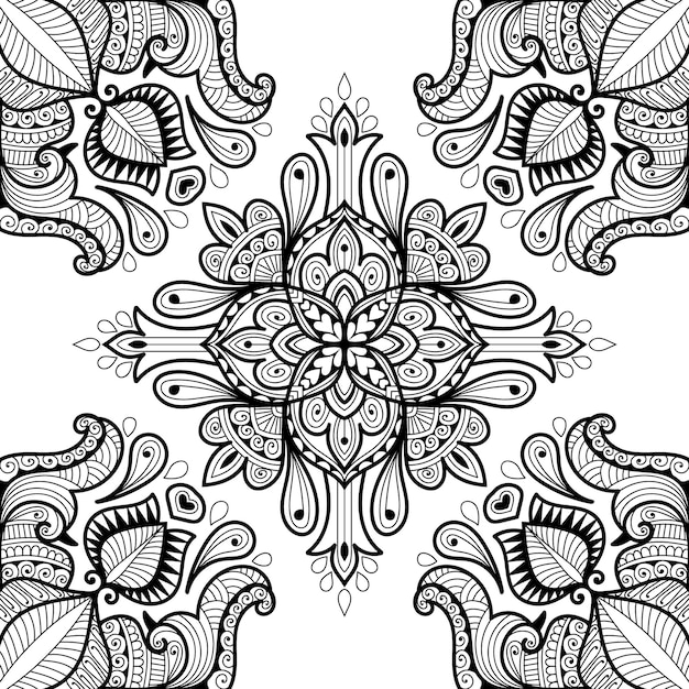 Decorative detailed mandala design for colouring book with henna mehndi style