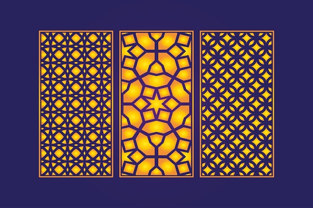 ベクトル 装飾的なダイカット花のイスラムのシームレスな抽象的なパターンレーザーカットパネルテンプレートゴールド