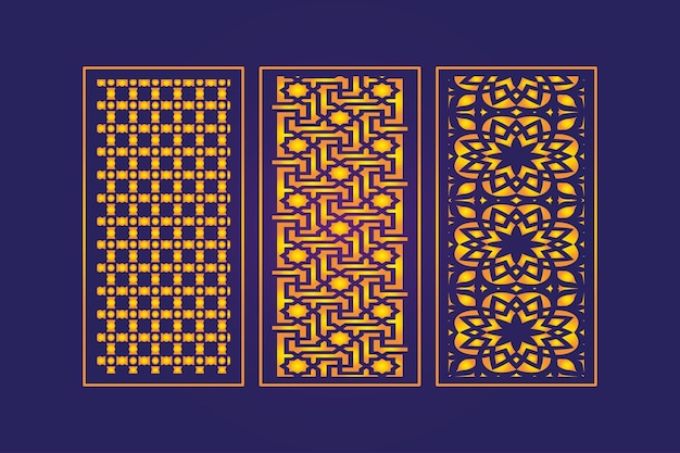 Decorative Die Cut Floral islamic Seamless Abstract Pattern Laser Cut Panels Template Gold