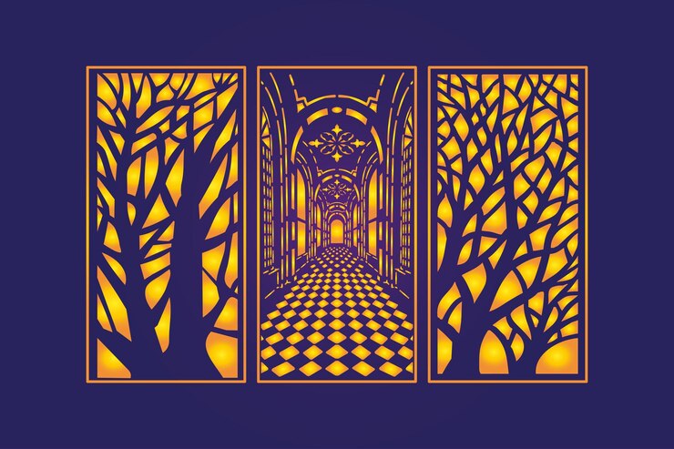 Vector decorative die cut floral islamic seamless abstract pattern laser cut panels template gold