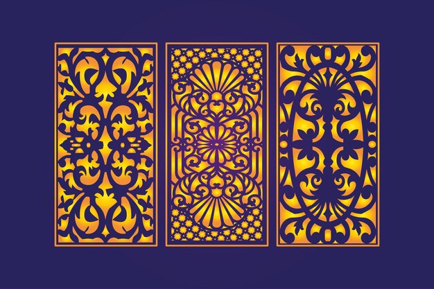装飾的なダイカット花のシームレスな抽象的なパターンレーザーカットパネルテンプレートゴールド