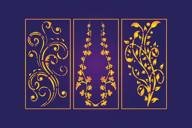 Decorative Die Cut Floral Seamless Abstract Pattern Laser Cut Panels Template Gold