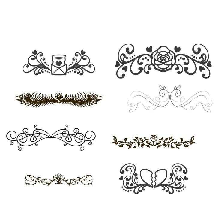 Vector decorative dividers heart line swirl arrow elements for decoration calligraphic flourish orname