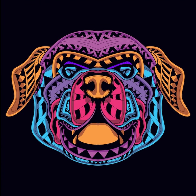 Decorative dog head from neon color