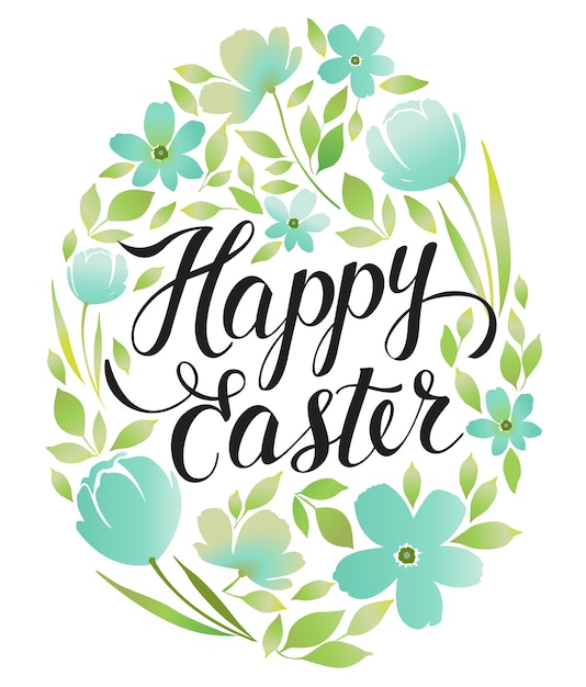 Vector decorative doodle frame from easter eggs and floral elements