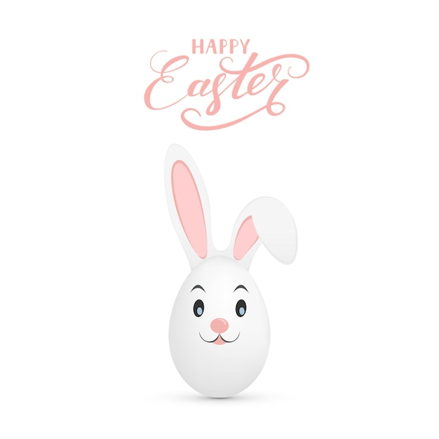 Decorative Easter Bunny as egg with lettering Happy Easter isolated on white background, illustration.