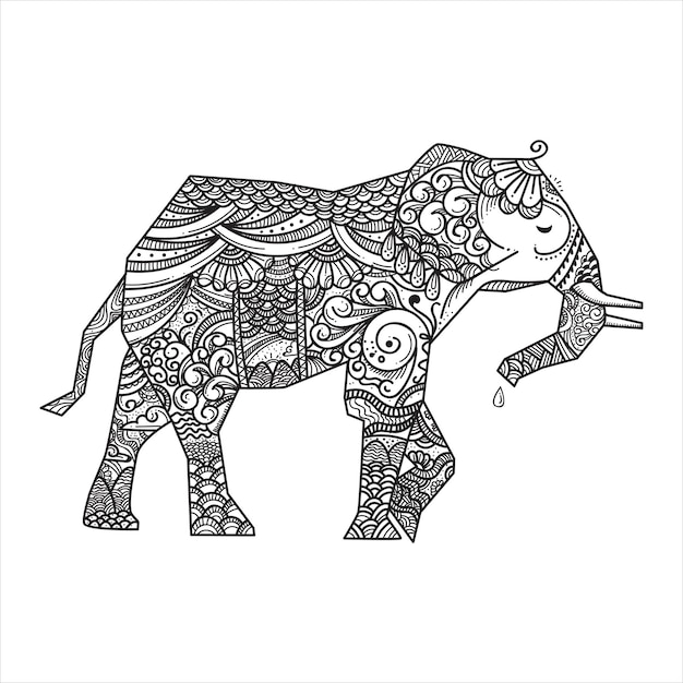 Decorative Elephant Coloring page and coloring book for adult and kids design