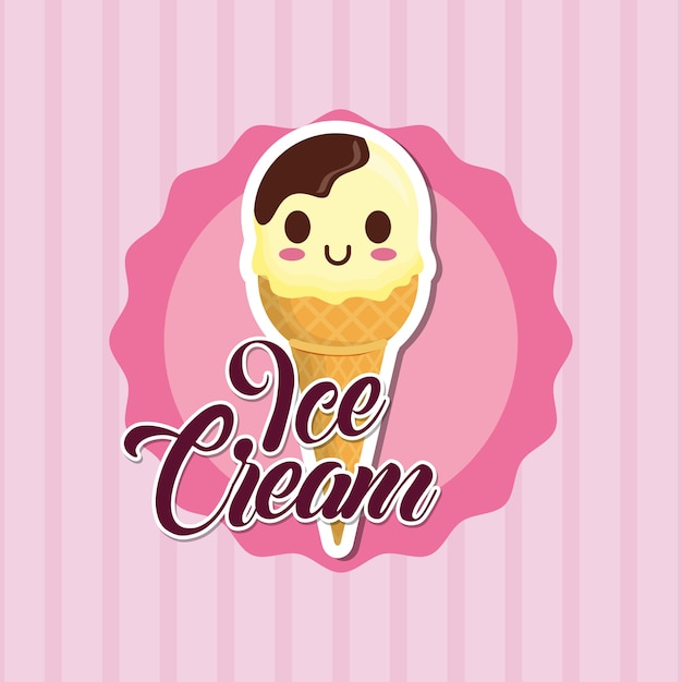 Emblema decorativo con icona cono gelato kawaii