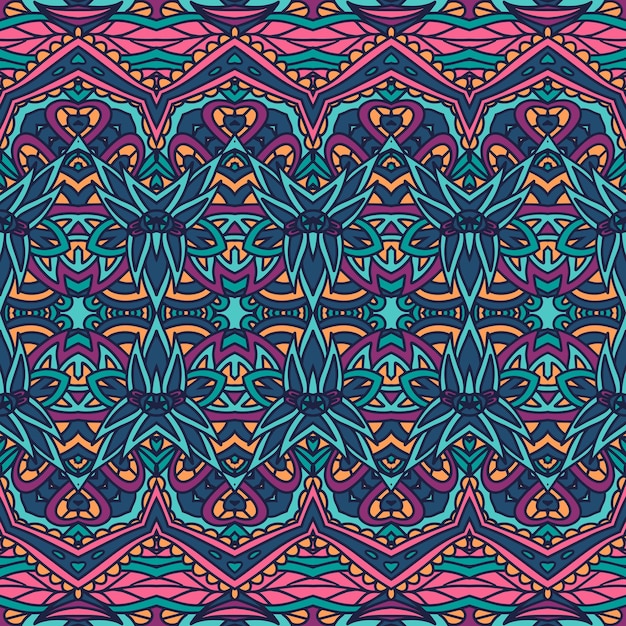 Motivo etnico decorativo per tessuto mandala geometrico colorato senza cuciture ornamentale