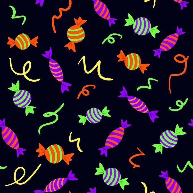 Decorative fancy seamless pattern with sweets and decor on dark background