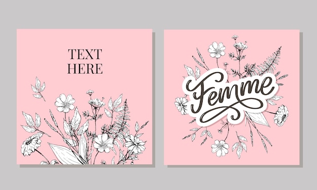 Decorative femme text lettering calligraphy flowers brush slogan