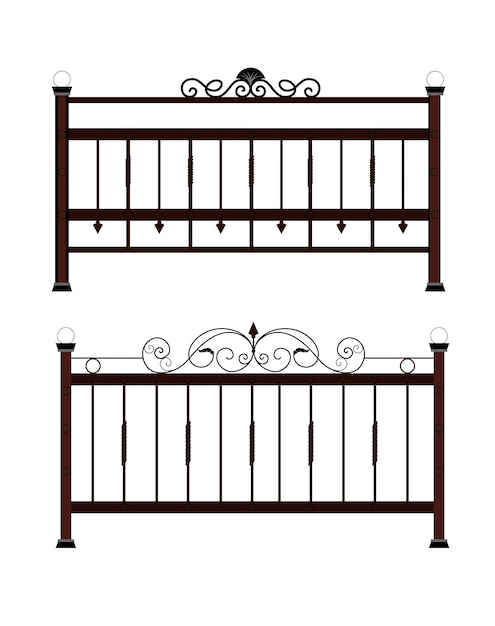 Decorative fences and gates Set of vintage wrought metal fences with gates Isolated black silhouette