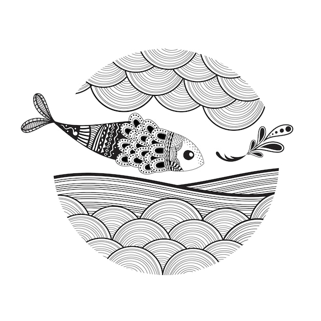 Decorative Fish coloring page and coloring book for adult and kids design