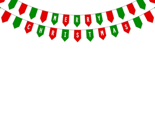 Vector decorative flags on greeting card template for a happy christmas