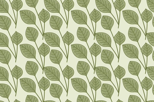 Decorative flat vector twig with leaves natural plant seamless pattern sketch style