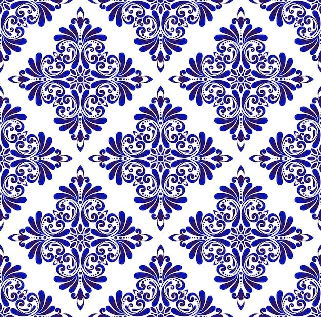 Decorative floral blue seamless pattern