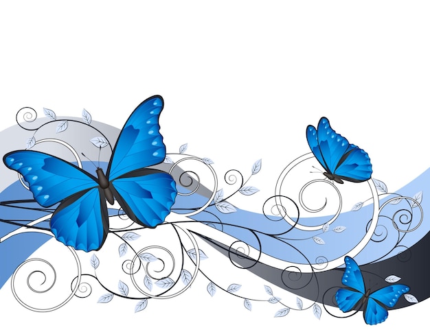 Decorative floral card with branches and butterflies