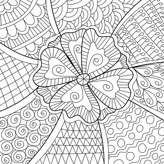 Decorative floral coloring book page illustration for adults