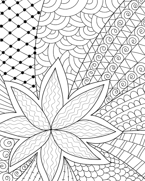 Decorative floral coloring book page illustration for adults