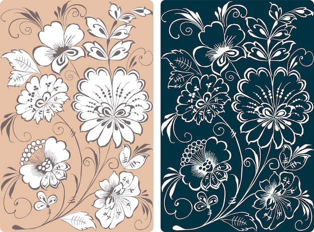 Vector decorative floral composition of outlines fantasy flowers