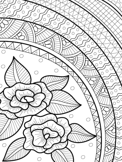 Decorative floral design coloring page with henna style