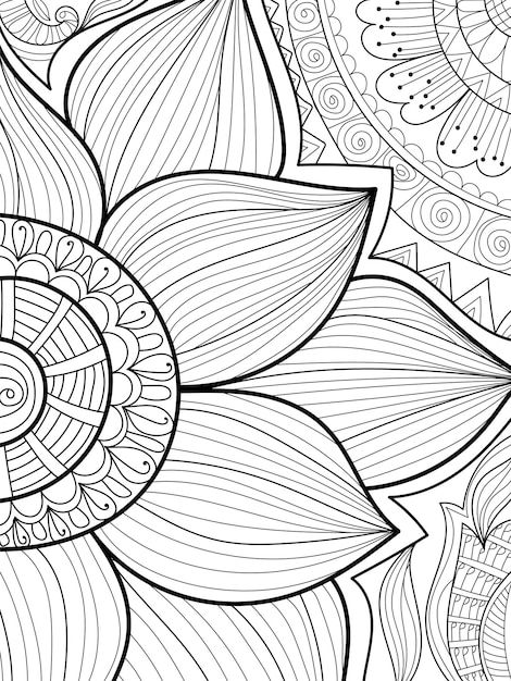 Decorative floral henna design coloring book page illustration