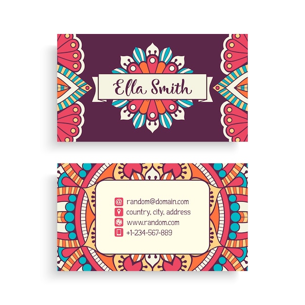 Decorative floral mandala business card