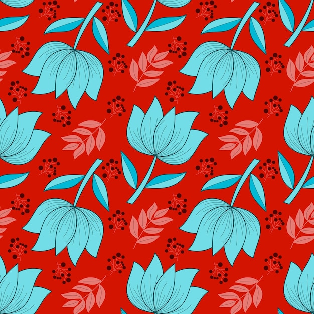 Decorative Floral repeat pattern design on red background