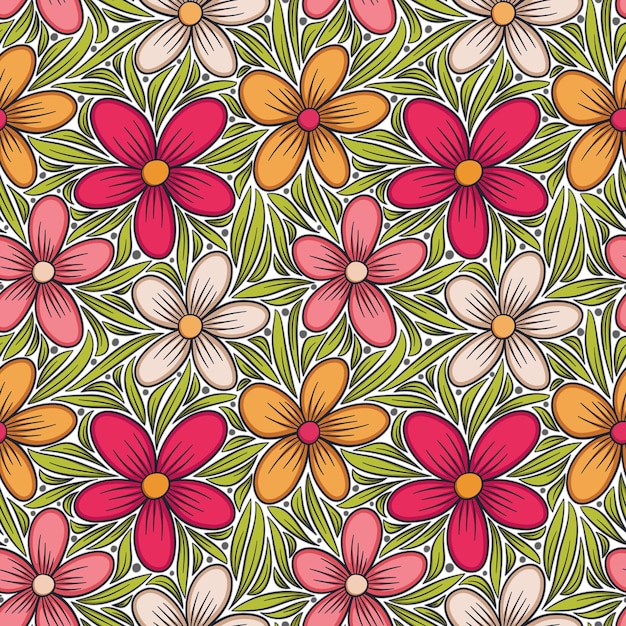 Decorative floral seamless pattern Hand drawn colorful stylized doodle background