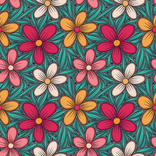 Decorative floral seamless pattern Hand drawn colorful stylized doodle background