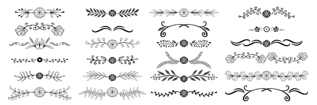 Vector decorative floral text dividers elements design hand drawn vector